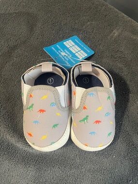 Baby Slip-On Shoes with Colorful Dinosaur Print - Gray